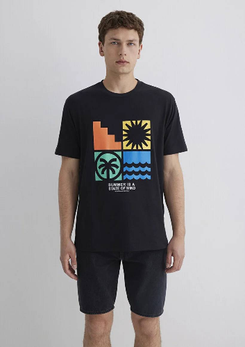 Resim Mavi Loose Erkek  T-shirt M0612611-900