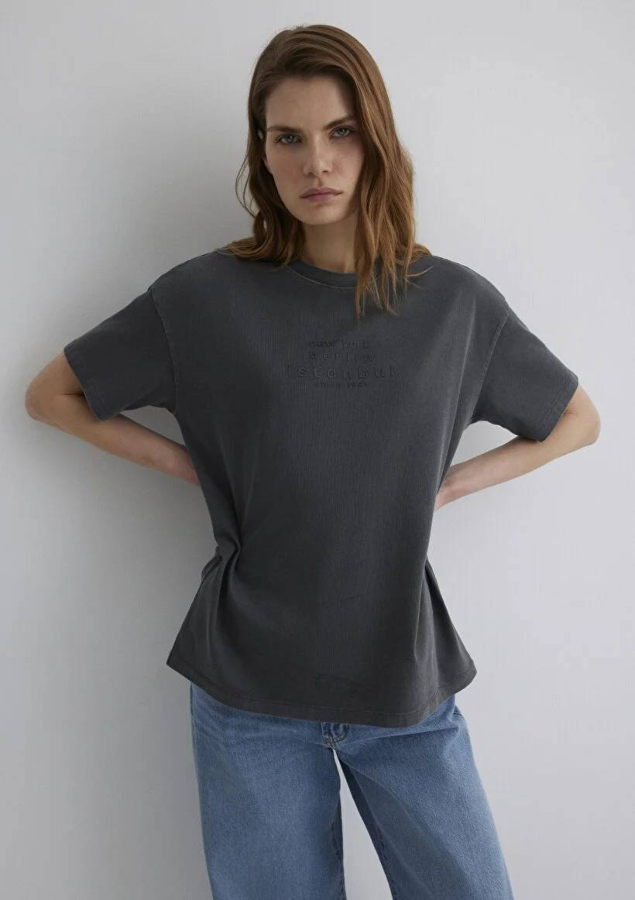 Resim Mavi Loose Kadın  T-shirt M1613141-70763