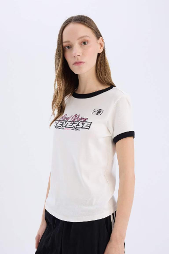 Resim Defacto Kadın Kısa Kol T-shirt E4378AX/WT32