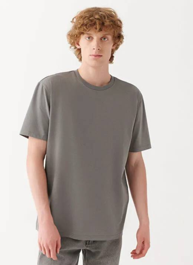 Resim Mavi Bisiklet Yaka Erkek T-Shirt M0610136-80618