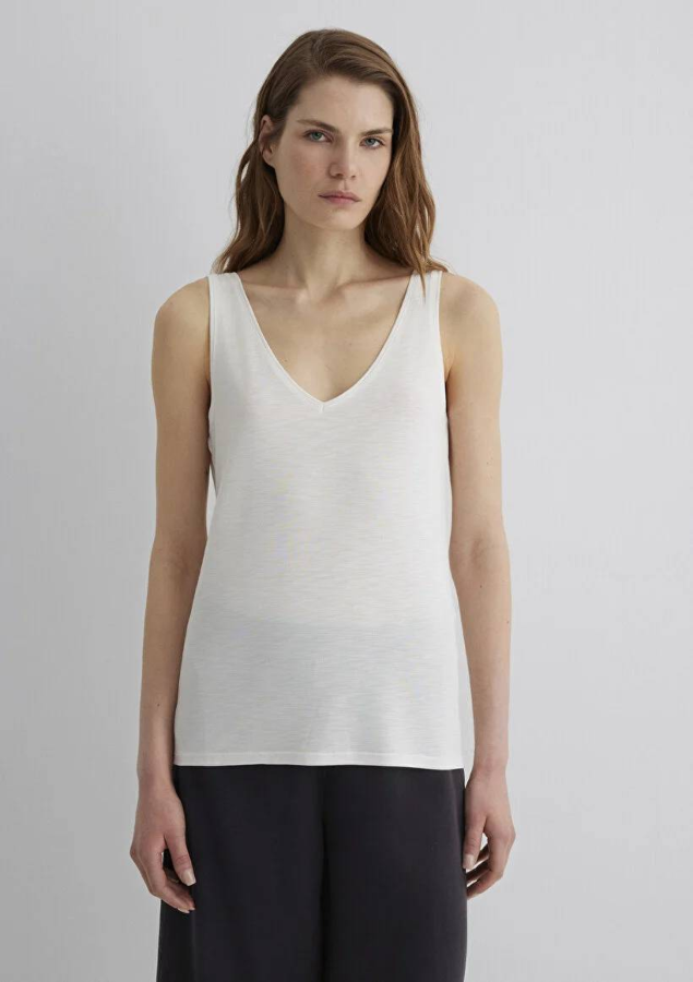 Resim Mavi Kolsuz Penye Kadın T-shirt M1610423-70057