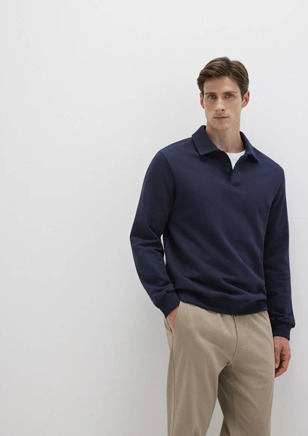 Resim Mavi Yarım Düğmeli Erkek Sweat M0S10420-82318
