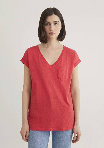 Resim Mavi V Yaka Basıc Kadın T-Shirt M1600961-71083