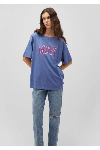 Resim Mavi Baskılı Kadın T-shirt M1600843-70662