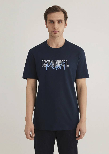 Resim Mavi İstanbul Baskılı Erkek T-Shirt M067114-34319