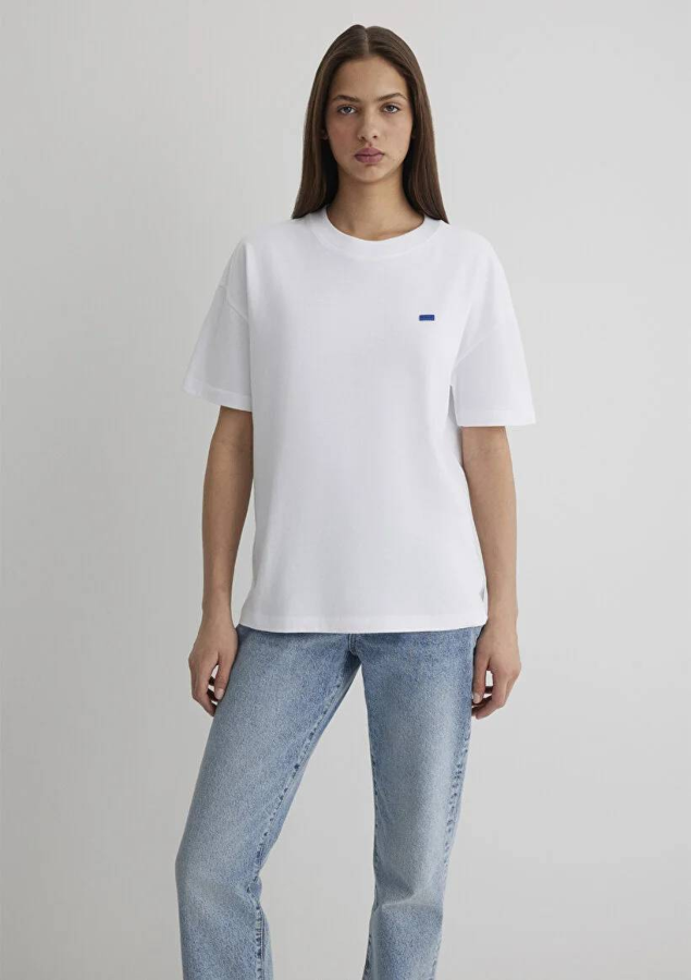 Resim Mavi Kısa Kollu Kadın T-shirt M1612188-620