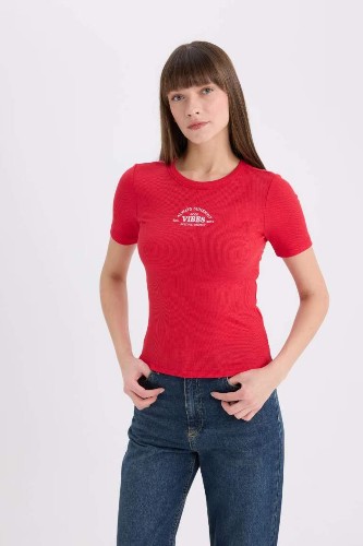 Resim Defacto Kadın Kısa Kol T-shirt E5069AX/RD117