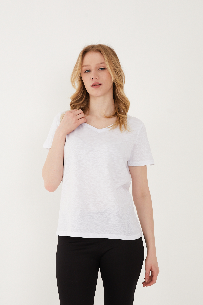 Resim Viole&More 1002 Flamlı  V Yaka Kadın T-shirt