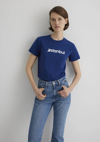 Resim Mavi Kedi İstanbul Baskılı Kadın T-shirt M1612111-70722