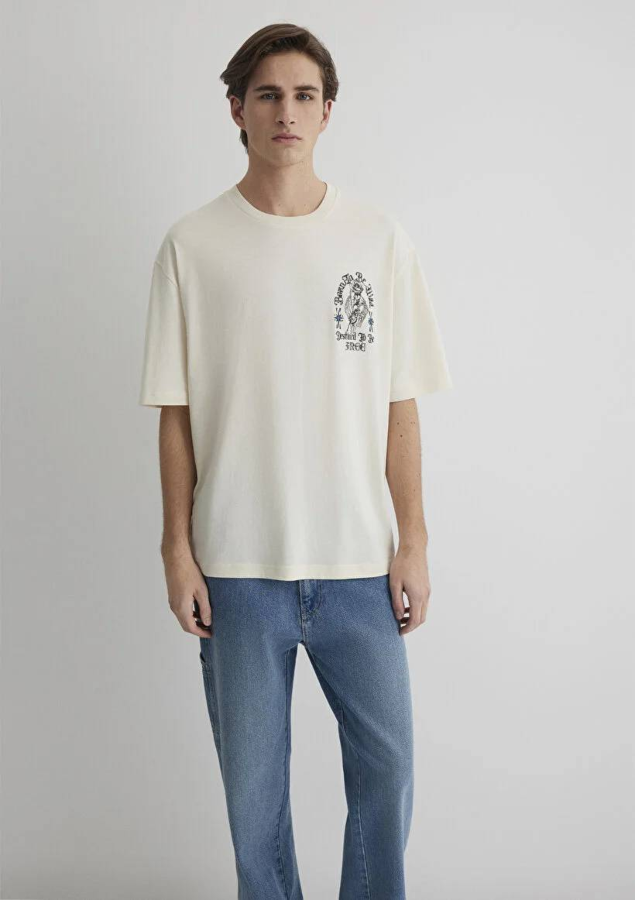 Resim Mavi Relaxed Erkek  T-shirt M0612703-70072