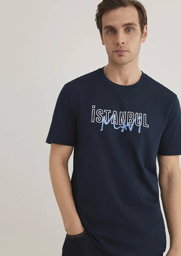 Resim Mavi İstanbul Baskılı Erkek T-Shirt M067114-34319