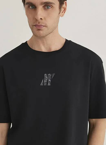 Resim Mavi Loose Erkek  T-shirt M0612589-900