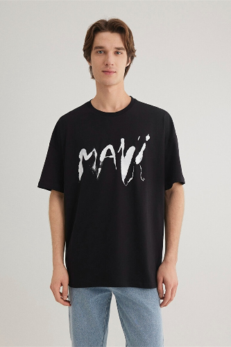 Resim Mavi Baskılı Erkek T-Shirt M0612469-900