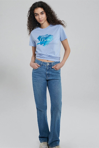 Resim Mavi Mavı Baskılı Kadın T-Shirt M1612240-70827