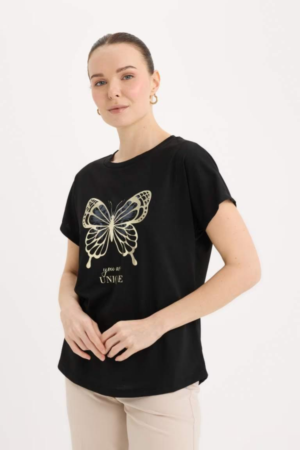 Resim Defacto Kadın Kısa Kol T-shirt D8924AX/BK27