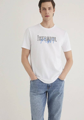 Resim Mavi Erkek İstanbul Baskılı T-Shirt M067114-620