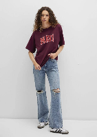 Resim Mavi Baskılı Kadın T-Shirt M1600843-90705