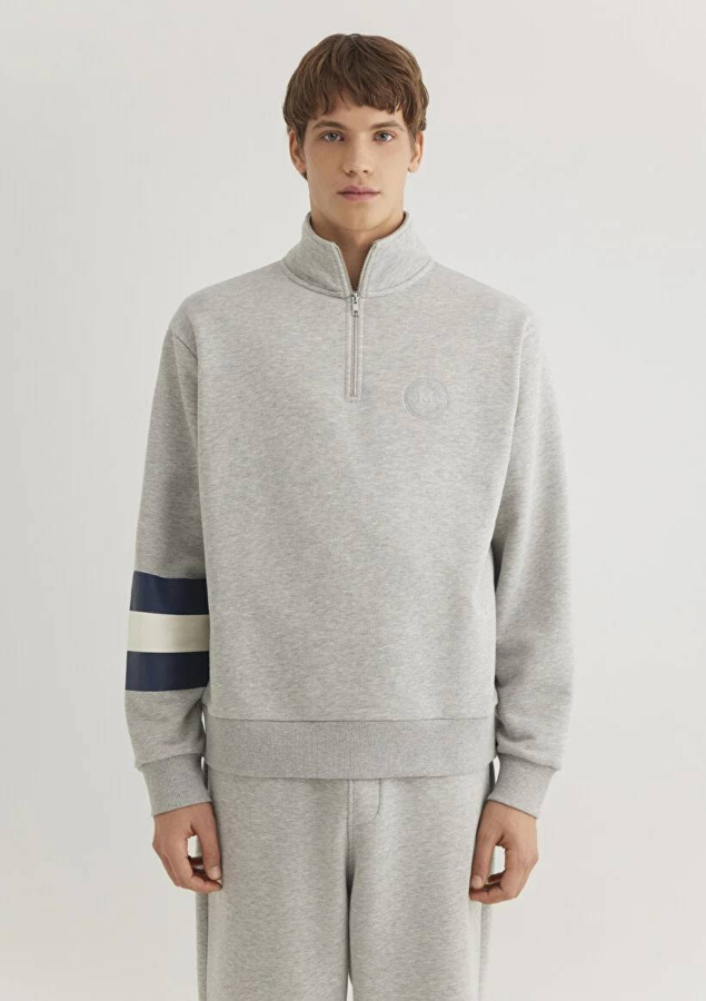 Resim Mavi M Baskılı Half Zıp Erkek Sweat M0S10307-80196