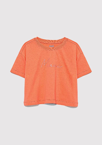 Resim Mavi Logo Baskılı Crop Kız Çocuk T-Shirt M7610181-71271