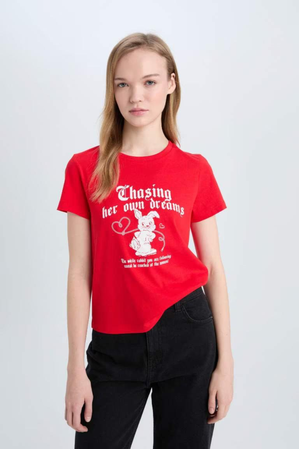 Resim Defacto Kadın Kısa Kol T-shirt E0631AXRD256