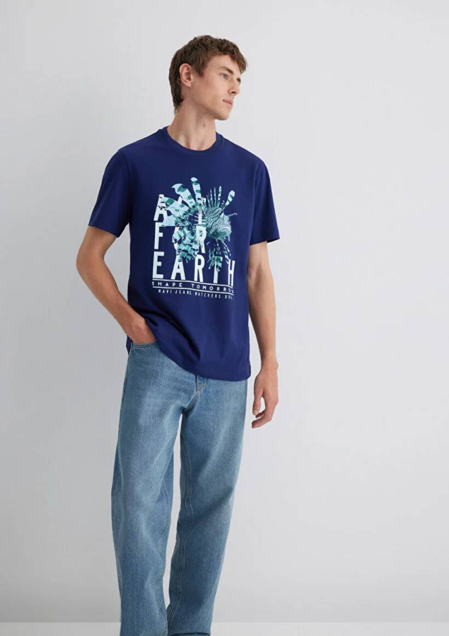 Resim Mavi Regular Erkek  T-shirt M0612671-70496