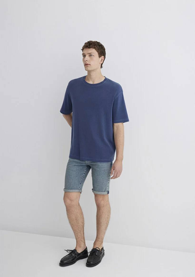 Resim Mavi Skinny Erkek  Kot&Kanvas Şort M0428489645