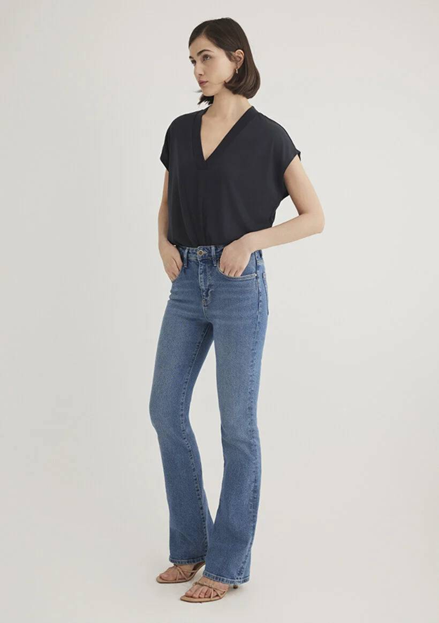 Resim Mavi Kolsuz Kadın T-Shirt M1612250-900