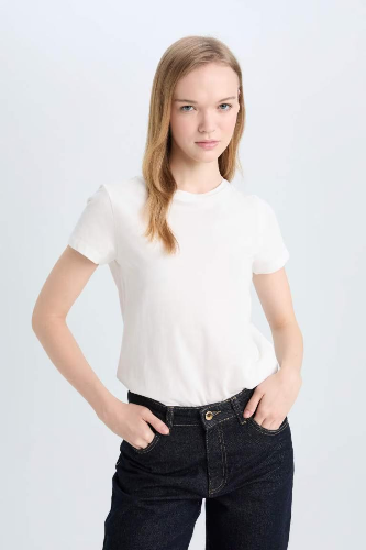 Resim Defacto Kadın Kısa Kol T-shirt C3852AX/WT32