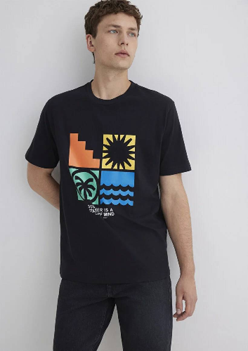 Resim Mavi Loose Erkek  T-shirt M0612611-900