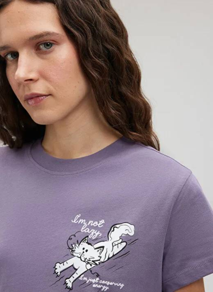 Resim Mavi Kedi Baskılı Kadın T-Shirt M1612233-70608