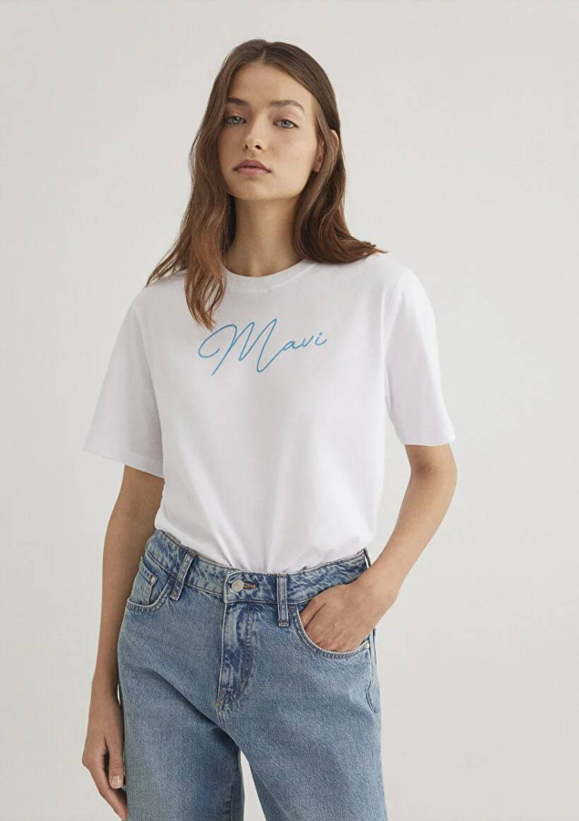 Resim Mavi Baskılı Kadın T-Shirt M1612419-620