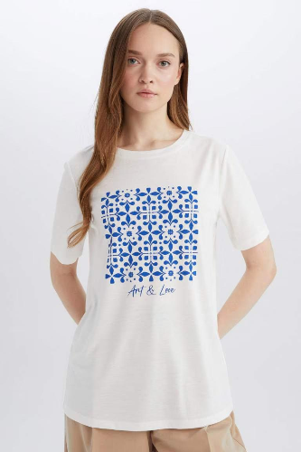 Resim Defacto Kadın Kısa Kol T-shirt E1163AXER105
