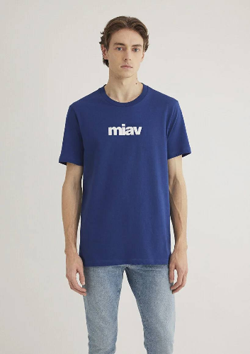 Resim Mavi Miav Baskılı Tişört Koyu Saks Mavi Erkek T-Shirt M067153-70722
