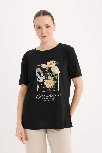 Resim Defacto Kadın Kısa Kol T-shirt E1212AX/BK27