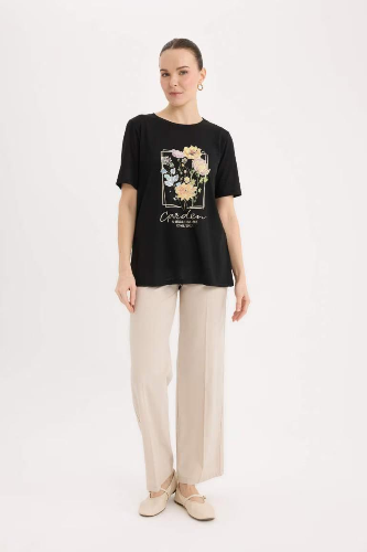 Resim Defacto Kadın Kısa Kol T-shirt E1212AX/BK27