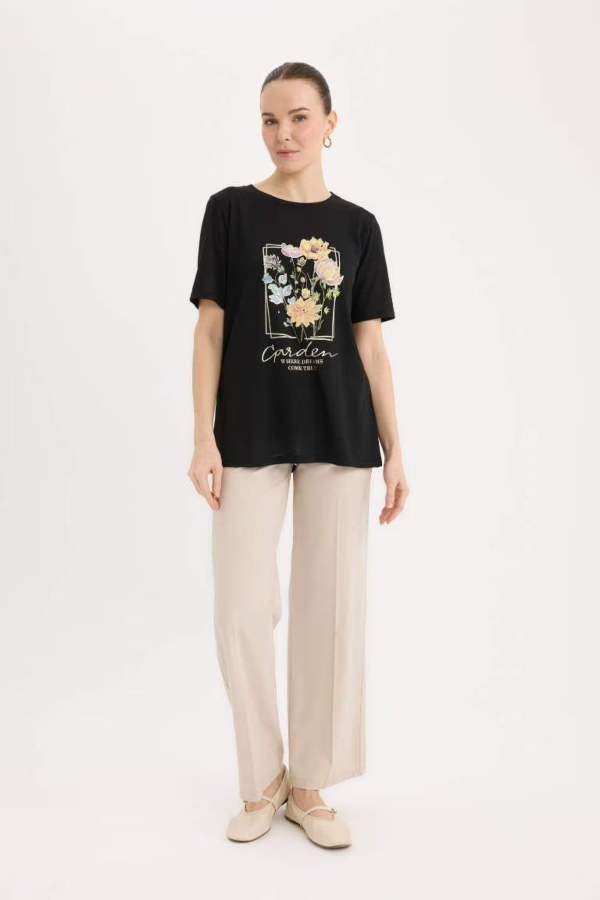 Resim Defacto Kadın Kısa Kol T-shirt E1212AX/BK27