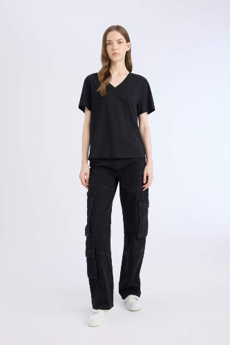 Resim Defacto Kadın Kısa Kol T-shirt D9593AXBK81