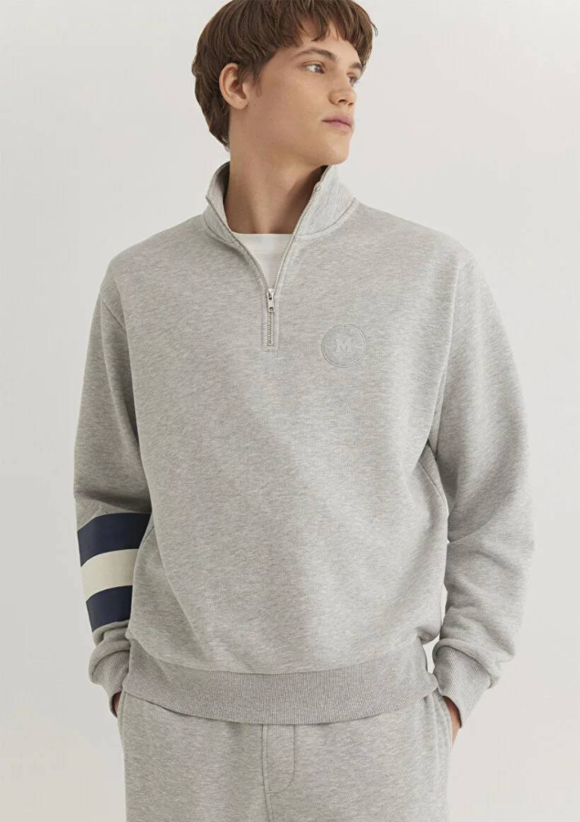 Resim Mavi M Baskılı Half Zıp Erkek Sweat M0S10307-80196