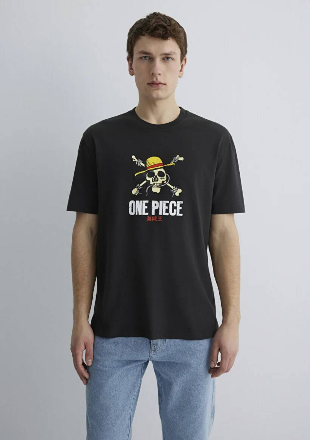 Resim Mavi Loose Erkek  T-shirt M0612662-70092