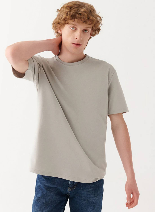 Resim Mavi Bisiklet Yaka Erkek T-Shirt M0610136-70100