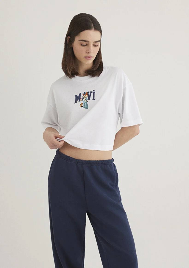 Resim Mavi Kedi Logo Baskılı Kadın T-Shirt M1613284-620