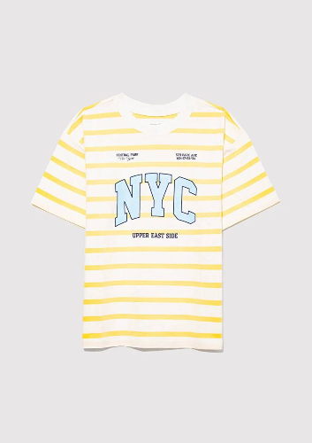 Resim Mavi Nyc Baskılı Çizgili Erkek Çocuk T-Shirt M6610267-89179