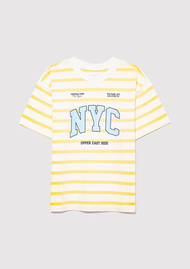 Resim Mavi Nyc Baskılı Çizgili Erkek Çocuk T-Shirt M6610267-89179