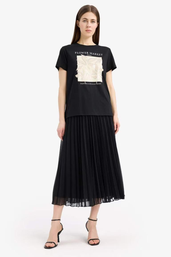 Resim Defacto Kadın Kısa Kol T-shirt E5144AX/BK81