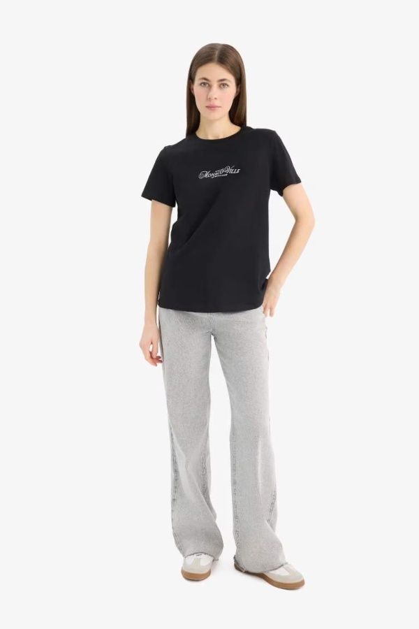 Resim Defacto Kadın Kısa Kol T-shirt E2789AX/BK81