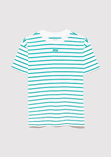 Resim Mavi Mv Baskılı Çizgili Erkek Çocuk T-Shirt M6610252-89156
