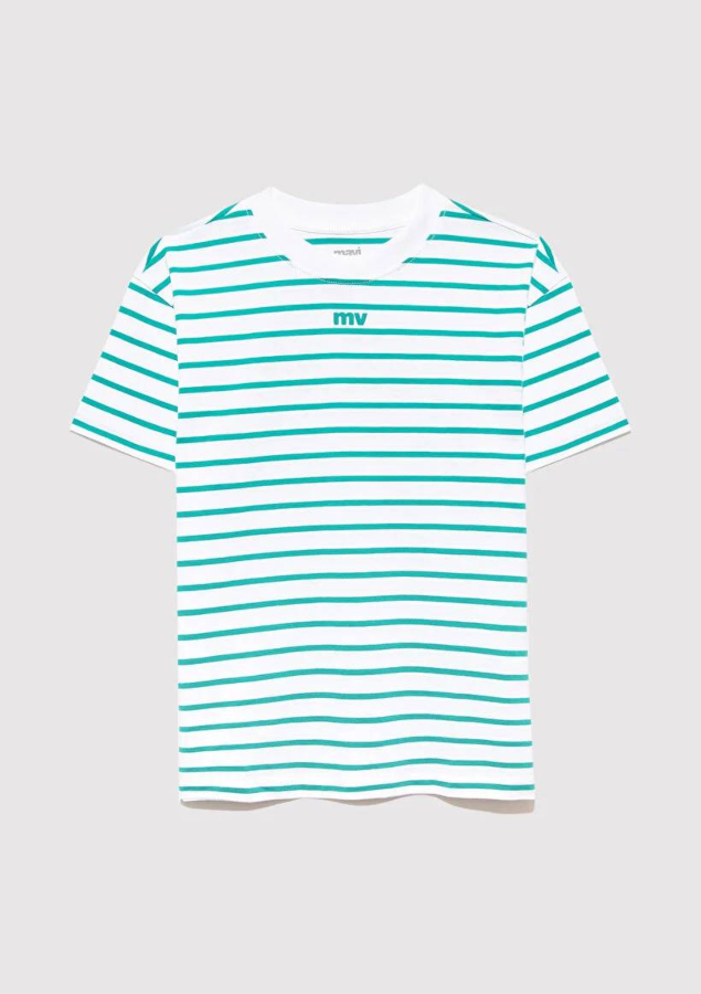 Resim Mavi Mv Baskılı Çizgili Erkek Çocuk T-Shirt M6610252-89156