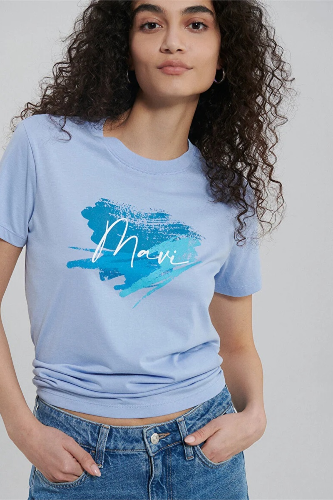 Resim Mavi Mavı Baskılı Kadın T-Shirt M1612240-70827