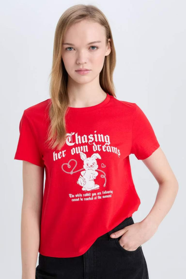 Resim Defacto Kadın Kısa Kol T-shirt E0631AXRD256