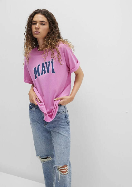 Resim Mavi Baskılı Kadın T-Shirt M1600843-71033